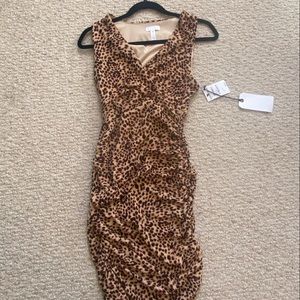 Leith Ruched Sleeveless Minidress in Tan Animalia
